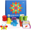 JCREN Wooden Pattern Blocks Montessori Toys Shape Puzzles Kindergarten Classic Educational Tangram Geometric Brain Teaser Toys Best STEM for Kids Ages 4-8 with 24 Pcs Design Cards by TinyTreasures Baby Boutique
