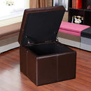 Adeco 17.7" Leather Cube Storage Brown Ottomans for Living Room by CozyNest Decor