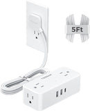 TESSAN 5 FT White Extension Cord, 900J Surge Protector Small Power Strip with 3 USB Ports (1 USB C), Flat Plug Power Strip, Mini Charging Station Suitable for Home Office Dorm by TinyTreasures Baby Boutique