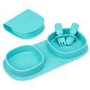 Silicone Foldable Novelty Dinner Plates,Baby Plates Travel Essential with Forks and Spoons,Microwave & Dishwasher Safe,Aqua by TinyTreasures Baby Boutique