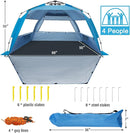 WhiteFang Deluxe Pop Up Beach Tent Sun Shade Shelter for 3-4/5-6 Person, UV Protection, Extendable Floor with 3 Ventilating Windows Plus Carrying Bag, Stakes, and Guy Lines by TinyTreasures Baby Boutique