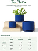LE TAUCI Ceramic Plant Pots, 4.3+5.3+6.8 inch, Set of 3, Planters with Drainage Hole and Saucer, Indoor Flower Pot with Hole Mesh Pad, Gifts for Mom, Sapphire Blue by GreenHaven Gardens