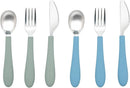 Kids Stainless Steel Utensils Set - Premium 18/8 Grade Silverware Kit - 2 Spoons, 2 Forks, and 2 Knives for Ages 4-7 - Silicone Easy-Grip Handles - Children Flatware Cutlery (Matte - Green, Blue) by TinyTreasures Baby Boutique