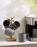 famiware Coffee Mugs Set of 6, Nebula 14oz Coffee Mugs, Ceramic Cup Set with Handle for Latte, Tea, Milk, Cappuccino, Cocoa, Dark Gray by CozyNest Decor