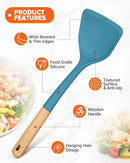 Silicone Cooking Utensils Set, Perfectly Angled for Frying, Mixing,Serving,Draining,Turning and Stirring, BPA-Free Matte Silicone, Wood Handles, Safe for Nonstick Cooking Surfaces,4 Pack (Blue) by CozyNest Decor