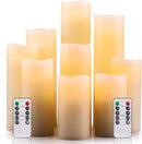 Flameless Candles Battery Operated Candles 4" 5" 6" 7" 8" 9" Set of 9 Ivory Real Wax Pillar LED Candles with 10-Key Remote and Cycling 24 Hours Timer by CozyNest Decor
