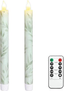 Willow Leaf Flameless Taper Candles with Remote & Timer Real Wax LED Taper Candles Flickering Candlesticks Battery Operated Candle for Home Wedding Party Summer Fall Christmas Decor 2 Pack 9.6" by CozyNest Decor