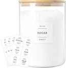 Large Glass Flour and Sugar Containers Jars with Bamboo Airtight Lid - 100 Fl Oz (3000ml) with Kitchen 42 Pantry Labels for Dry Food, Flour, Pasta, Cereal by CozyNest Decor