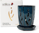 rePotme Orchid Pot, 4 x 6 inch Hexagon Ceramic Orchid Pot with Holes and Matching Saucer (Teal Jade) by GreenHaven Gardens