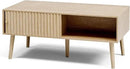 Coffee Table with Storage, Boho Dining Table with Sliding Fluted Door and Solid Wood Legs, Small Coffee Tables for Living Room, Oak by CozyNest Decor