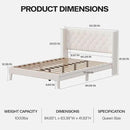 Queen Size Bed Frame with LED Lights, Upholstered Bed Frame with Wingback Diamond Tufted Headboard, Wood Slats Support, Noise-Free, Easy Assembly, No Box Spring Needed, Beige by CozyNest Decor