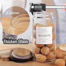 5 Set Glass Pantry Storage Jars with Acacia Airtight Lid - Thicken Glass Kitchen Canisters with 132 Pantry Labels - Clear Glass Food Storage Containers with Wood Lid for Tea,Sugar,Candy,Cookie,Pasta by CozyNest Decor