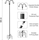 Highpro Double Shepherd Hooks for Outdoor, 95 Inch Heavy Duty Bird Feeder Pole for Hanging Bird Feeder, Garden Hooks Plant Baskets, Garden Plant Hanger Stands with 5 Prong Base by GreenHaven Gardens