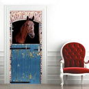 3D Horse Door Sticker Mural - Blue Rustic Matte Finish - Waterproof & Washable - Peel & Stick - Removable - 37.4" x 82.7" - Wall & Door by GreenHaven Gardens