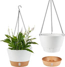 2 Pack 10 Inch Hanging Planters for Indoor Outdoor Plants, Hanging Plant Flower Pot Basket with Drainage Hole with Removable Tray&Hooks Self Watering Plant Pot for Hanging Plants, White by CozyNest Decor