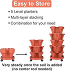 DUNCHATY Stackable Planters 5 Tier Vertical Garden Planting Tower Planters Strawberry, Herb, Flower, and Vegetable Planter Indoor Outdoor Gardening Pots with Removable Wheels and Tools by GreenHaven Gardens