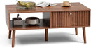 Coffee Table with Storage, Mid Century Dining Table with Fluted Drawer and Solid Wood Legs, Small Coffee Tables for Living Room, Walnut by CozyNest Decor
