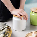 Sweejar Ceramic Kitchen Canisters, 28 FLOZ Porcelain Food Storage Jar with Airtight Seal Wooden Lid, Home Container Serving for Coffee Beans, Tea-leave, Sugar, Salt and More, Tool Bucket (White) by CozyNest Decor