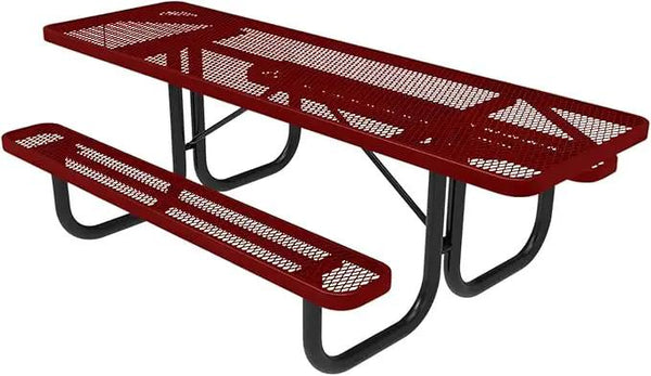 T8H2-TXTBUR Heavy Duty Rectangular Portable Picnic Table, Handicap Accessible on Both Ends, 8 Ft, Textured Burgundy, Made in America