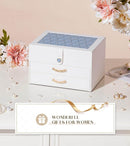 White Jewelry Box Organizer: Home Decor for Women - 2-Drawer Holder for Valentine’s Day Birthday Christmas White Grey-Blue by TinyTreasures Baby Boutique