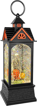 Halloween Snow Globe Lantern, Spooky Ghost Halloween Decor, Plug-in & Battery Operated Snow Globes for Halloween Decorations Indoor by CozyNest Decor