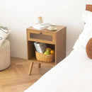 AWASEN Mid Century Nightstand, Bedside Table with Glass Storage Drawer and Large Open Shelf, Modern Night Stand Side End Table with Solid Legs for Bedroom, and Small Space, Brown by CozyNest Decor