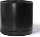 D'vine Dev 14 Inch Ceramic Planter Pot with Drainage Hole and Saucer, Indoor Cylinder Round Planter Pot, Black, 94-O-G-2 by GreenHaven Gardens