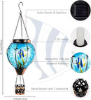 Blue Fish Hot Air Balloon Solar Lantern with Flickering Flame Light,Glass Hanging Solar Lanterns Outdoor Waterproof,Hot Air Balloon Decorative Lights for Patio Yard Porch Garden Gift for Women by GreenHaven Gardens
