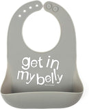 Baby Bib for Eating by Bella Tunno, Waterproof Silicone Bib with Large Food Catcher, Adjustable Fit for Babies 4-12 months & Toddlers 1-3 Years, Boys & Girls, Get In My Belly by TinyTreasures Baby Boutique