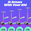 SKIDEE Kick Scooters for Kids Ages 3-5, Adjustable Height Foldable Scooter with Removable Seat, 3 LED Light Wheels, Rear Brake, Wide Standing Board, Suitable Up to 12 Year Old Boys/Girls by TinyTreasures Baby Boutique