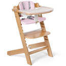 Cowiewie Natural Wooden High Chair for Babies & Toddlers 3-Tier Remove Adjustable Tray and Highchair with Cushions, Easy to Clean, Portable. (Pink) by TinyTreasures Baby Boutique