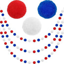 Jishi Pom Pom Garland 4th of July Decorations, Patriotic Red White Blue Felt Ball Garland, 3-Pack 6.6ft Long 24 Cute Pompom Balls String, Christmas Tree Decor Ornaments for Home Birthday Holiday Party by CozyNest Decor