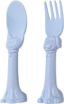 Made in USA Spoon la la Toddler Utensils Set - 2 Pack (1 Spoon & 1 Fork for Kids) - Self-Standing 3D Ergonomic Cat & Dog Handles - BPA-free, Dishwasher Safe, Baby Silverware (Blue) by TinyTreasures Baby Boutique