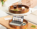 Extra Large Round Ottoman Coffee Table Tray, 22" Big Kitchen Serving Trays for Huge Ottoman Counter Giant Decorative Organizer, Huge Wood Serveware Tray with Built-in Handle for Big Job by CozyNest Decor