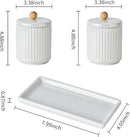Ceramic Bathroom Canister Set with Coordinating Small Vanity Tray Qtip Holder Dispenser for Cotton Ball,Swab,Pads, Floss, Bathroom Storage Jars with Lids Pearl White by CozyNest Decor