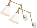 JONATHAN Y JYL7462B-SET2 Rover 7" Classic Industrial Metal Adjustable Arm LED Wall Sconce, White/Brass Gold (Set of 2) for Bedroom, Bathroom, Vanity by CozyNest Decor