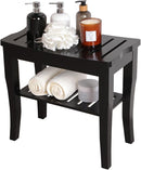 VVW 19 Inch 2-Tier Bamboo Shower Bench - Bathroom Bench Seat with Storage Shelf, Wooden Spa Seat with Non-Slip Feet Bath Stool for Adults Women Elderly, (Black) by TinyTreasures Baby Boutique