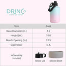 DRINCO Stainless Steel Water Bottle Spout Lid Vacuum Insulated Double Wall Water Bottle Wide Mouth (64oz 40oz 32oz 22oz 18oz 14oz) Leak Proof Keep Cold Sport Camping Hiking (64 oz, 64oz Macaron) by CozyNest Decor