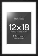 Homeforia 12x18 Frame Black Wood, High End Oak 12x18 Picture Frames with Mat 8.5x11 Photo, 12 x 18 Wooden Poster Frame Matted to 8.5 x 11 Print, 18x12 Hanging Frame, Tempered Glass, Wall Kit, Set of 1 by CozyNest Decor