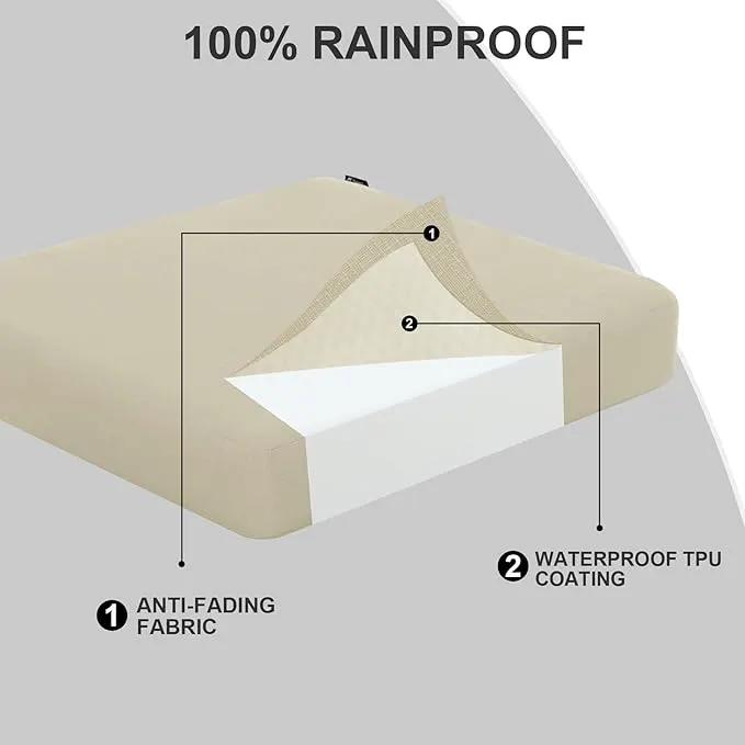 Favoyard Outdoor Chair Cushion 24 x 24 x 4 Inch Rainproof & 3-Year Fade Resistant Patio Furniture Cushions with Removable Cover and Adjustable Ties for Garden Sofa Couch Pads Set of 2, Beige, photo 5 of 6