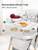 Foldable High Chair with Soft Cushion, High Chairs for Babies and Toddlers, Height Adjustable Feeding Chair, Adjustable Backrest and Footrest, Lockable Wheels, Woodgrain Star Gray by TinyTreasures Baby Boutique