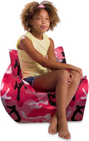 Posh Creations Structured Comfy Bean Bag Chair for Gaming, Reading and Watching TV, Newport Chair, Nylon - Camo Pink and Black by TinyTreasures Baby Boutique