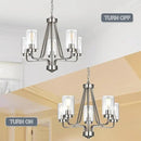 5-Lights Modern Pendant Light Fixtures, Wagon Wheel Dining Room Chandelier in Brushed Nickel, Hanging Ceiling Home Lighting for Foyer Kitchen Bedroom by CozyNest Decor