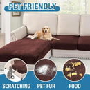 H.VERSAILTEX Velvet Stretch Sectional Couch Covers - 4 Piece L Shape Sofa Seat Cushion Set for 3 Seater + 1 Chaise (Brown) by CozyNest Decor