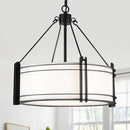 16.3''Black Drum Chandelier 3-Light Modern Farmhouse Chandelier with White Fabric Shade Adjustable Drum Pendant Light Fixture for Dining Room Kitchen Island Hallway Living Bedroom by CozyNest Decor