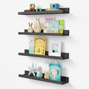 Forbena 24 Inch Long Picture Ledge Shelf Set of 4, Black Wood Floating Shelves for Wall with Lip, Rustic Display Shelves for Living Room Hallway Bedroom Office Photo Frames Bathroom Nail Polish by TinyTreasures Baby Boutique