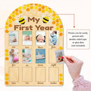 ORIGACH My First Year Baby Growth Photo Display Wood Board - 12 Months Newborn Milestones Photo Board - Neutral Baby Keepsake Board 1st Birthday Party Nursery Decor New Mom Gift - Bee by TinyTreasures Baby Boutique