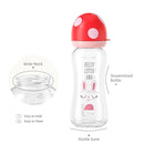 YOHKOH Natural Glass Baby Bottle with Natural Response Nipple, Newborn Anti-Colic Baby Bottles, Wide Neck Mushroom Cap Baby Bottle, Clear (8.8ounce (Pack of 4), Red1) by TinyTreasures Baby Boutique