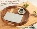 Extra Large Round Ottoman Coffee Table Tray, 22" Big Kitchen Serving Trays for Huge Ottoman Counter Giant Decorative Organizer, Huge Wood Serveware Tray with Built-in Handle for Big Job by CozyNest Decor
