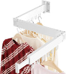 JAUREE Clothes Drying Rack Wall Mounted, Laundry Drying Rack Collapsible, Space Saving Wall Drying Rack Clothing Foldable, Tri-Fold Retractable Rack Outdoor Indoor with 18 Hooks, White by TinyTreasures Baby Boutique